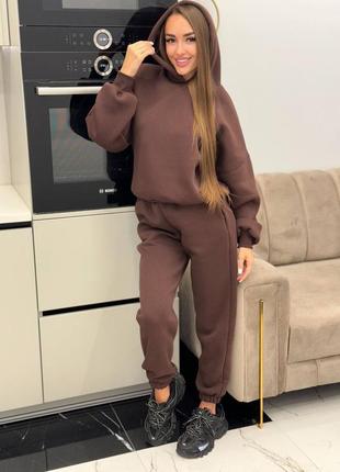 Спортивний костюм худі оверсайз подовжений штани джоггери комплект чорний рожевий блакитний коричневий білий сірий чорний теплий толстовка