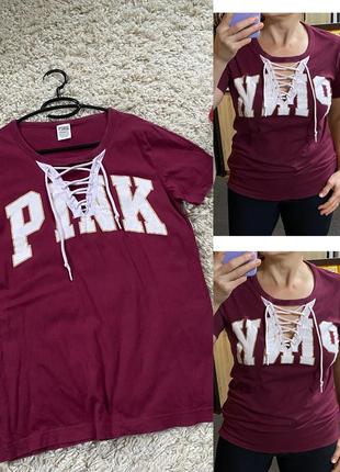 Винтажная коттоновая футболка с оригинальным вырезом и шнуровкой от victoria’s secret,p.xs-s