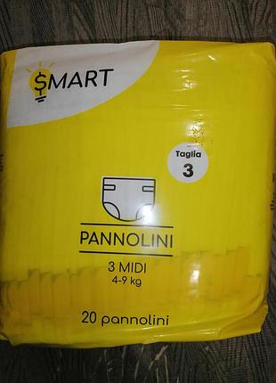 Подгузники памперсы pannolini smart 3 midi 4-9 кг 20 штук