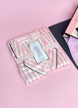 Піжама victoria's secret satin long pajama set pink stripe