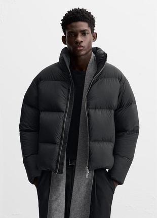 Стеганый пуховик черный мужской zara new