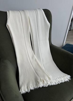 Реал🥰штаны в рубчик теплые вязаные черные белые/брюки женские палаццо с бахромой белые...