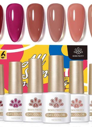 Набір гель лаків 6 шт для нігтів манікюру гель лаки лак база топ лампа фрезер