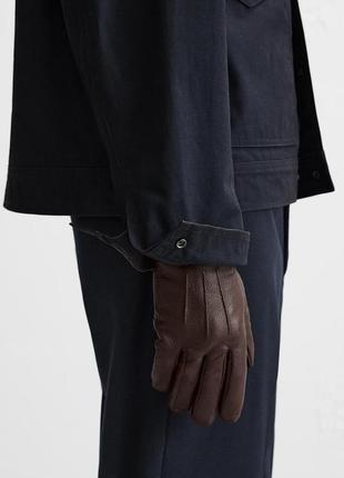 Кожаные коричневые перчатки мужские базовые zara new