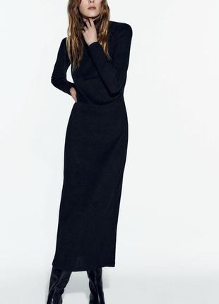 Мягкое платье миди от zara, теплое платье с высоким воротником, бежевое платье миди, черное платье миди