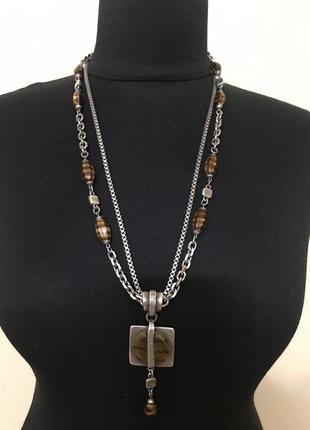 Массивное колье сотуар с натуральными камнями бренд