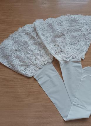 Розкішні весільні панчохи р. s-m 15 den next з широким мереживом на силіконі3 фото