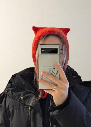 Шапка с ушками кота, котошапка, чепчик с ушками, ручная раборта шапка женская