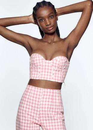 Zara стильный текстурированный твид топ top кроп crop бюстье бренд zara