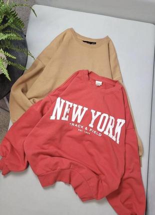 Красный коттоновый свитшот new york от h&m р.м-xl