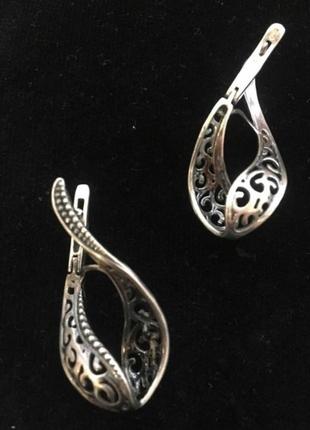 Серебряные сережки, 925,чернение, филигрань,серебро