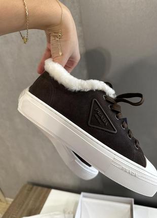 Кроссовки кеди сапоги прада prada zara кросівки 38 39 шкіра замша натур хутро овчина