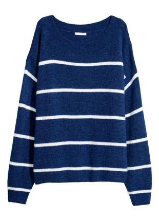 Синій светр у білу смужку thinsulate h&m оверсайз, p. s