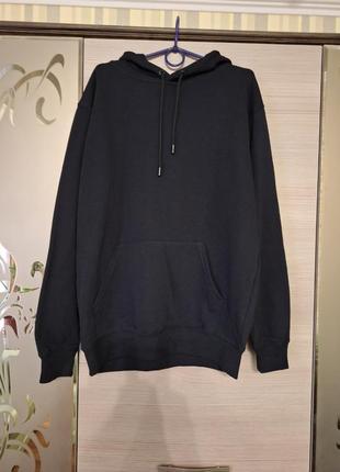 Худи черное базовое оверсайз тонкий fleece. батал