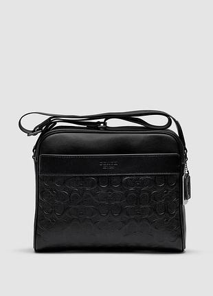Брендова чоловіча шкіряна сумка coach charles camera crossbody messenger bag textured black