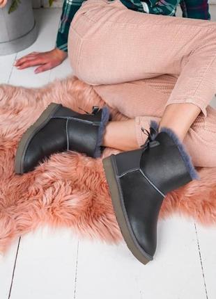 Ugg mini bailey bow ii leather gray🆕шикарные женские угги🆕купить наложенный платёж