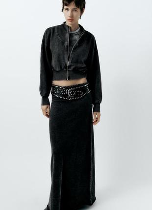 Костюм zara худи и юбка, новая коллекция, юбка макси, вареный эффект, вываренный костюм
