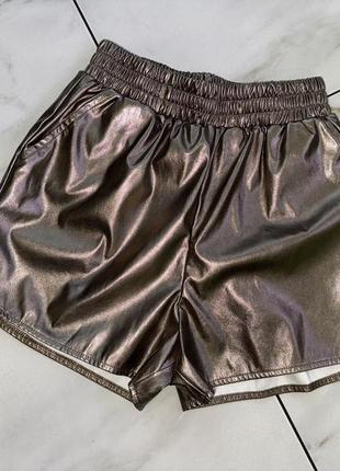 Женские стильные золотые кожаные шорты эко-кожа plt xxs-xs (34-36)