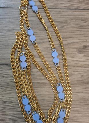 Стильна  подвійна цепочка з блакитними елементами під золото