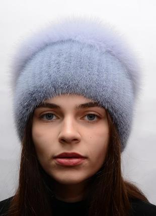 Жіноча зимове норкова шапка на плетеній основі