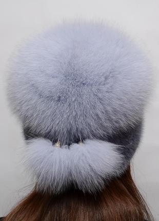 Жіноча зимове норкова шапка на плетеній основі3 фото