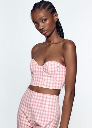 Zara стильный текстурированный твид топ top кроп crop бюстье бренд zara