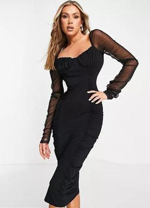 Розпродаж сукня asos міді натуральна з прозорими рукавами