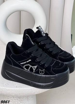 Черные кроссовки на платформе в стиле naked wolfe, экозамш кроссовки 36-38,40,41р код 9861
