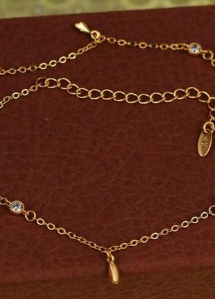 Браслет xuping jewelry на ногу с камнями и подвесками лепестка 28 см золотистый
