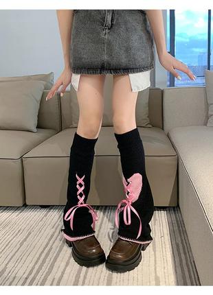 Женские гетры черные с сердцем 5762 черно-розовые гольфы клеш аниме пудровые ленты осевший кофей