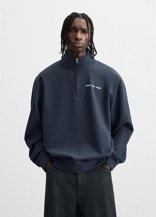Свитшот мужской синий с воротником zara