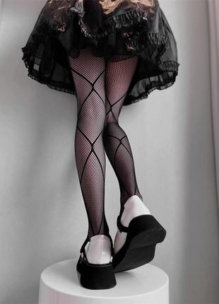 Колготы детские черные с х-полосками 8070 мелкая сетка высокая посадка колготки в клетку капронки