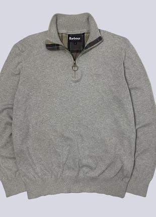 Серый 1/4 зип хлопковый свитер barbour
