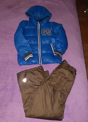 Курточка пуховая benetton + брюки 122-128 рост