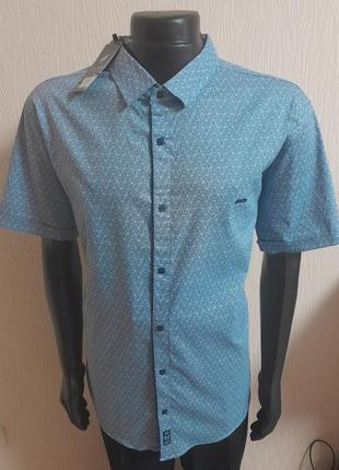 Бавовняна сорочка з короткими рукавами з лайкрою у квітковий принт black stone з биркою