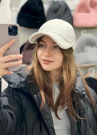 Кепка тедди бейзболка бейсболка барашек пушистый белый зимний барашок