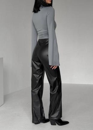 Якісні брюки палаццо з еко шкіри на шнурівці тканина: еко-шкіра на замші преміум якості, туреччина🇹🇷 ⠀9 фото