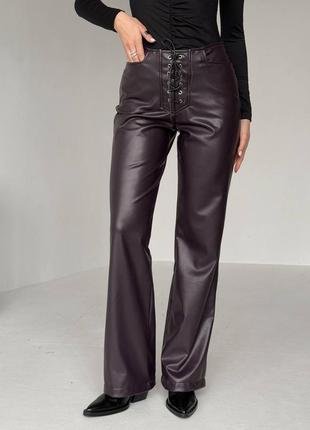 Якісні брюки палаццо з еко шкіри на шнурівці тканина: еко-шкіра на замші преміум якості, туреччина🇹🇷 ⠀8 фото