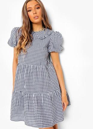 Хлопковое платье в клетку boohoo с воротником