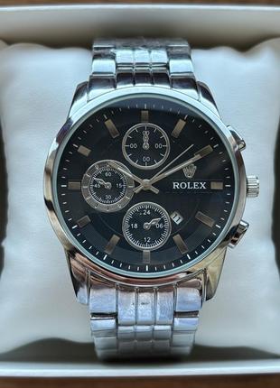 Супер хит! мужские часы rolex на браслете серебристого цвета с датой