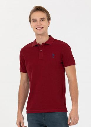 Фирменная хлопковая футболка поло бордового цвета u.s polo assn nera in turkey