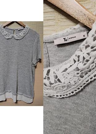 Интересная элегантная кофточка кофта блуза с ажурным воротником