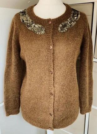 Кардиган zara мохерный теплый вязаный шерстяной