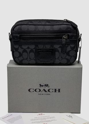 Брендовая мужская кожаная сумка кросс-боди coach academy crossbody signature canvas blue