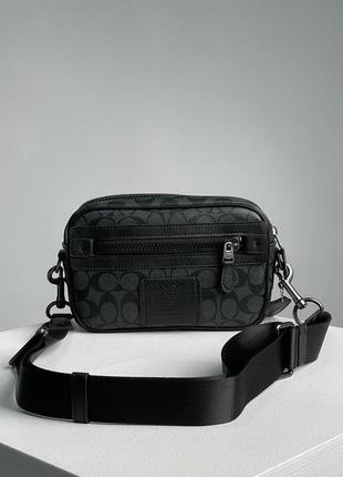 Мужская кожаная сумка кросс-боди coach academy crossbody signature canvas blue