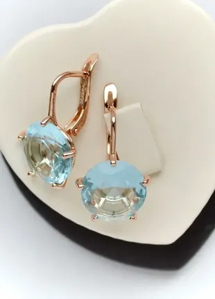 Серьги с голубыми цирконами (медицинское золото)