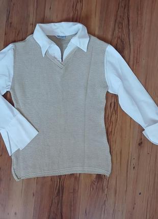 Свитер имитация жилетки с рубашкой buse s-m
