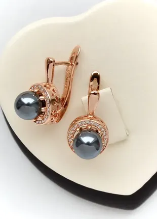 Серьги с черными жемчугом (медицинское золото)