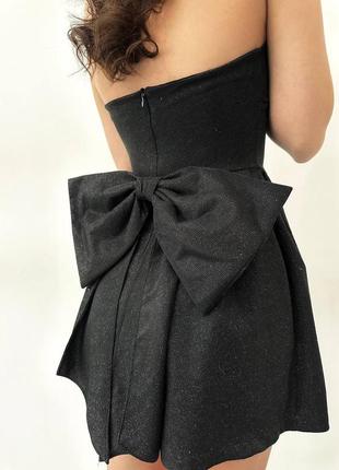 Сяюча вечірня сукня зі знімним бантом, блискуча сукня міні з бантиком, вечірнє плаття з відкритими плечима, 3146 фото
