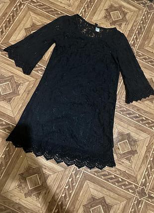H&m s розкішна мереживна чорна сукня плаття платье черное кружевное мини міні